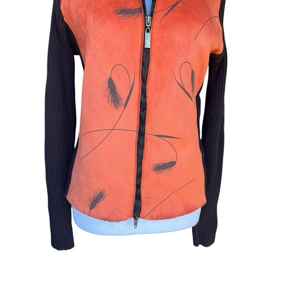 Robert Kitchen Faux Suede Zip Sweater Fall Feather/ Animal Print Reversible S - Picture 3 of 8